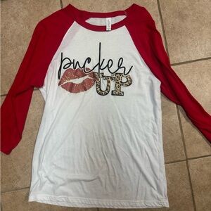 Red and White 'Pucker Up' Raglan Valentines Tee